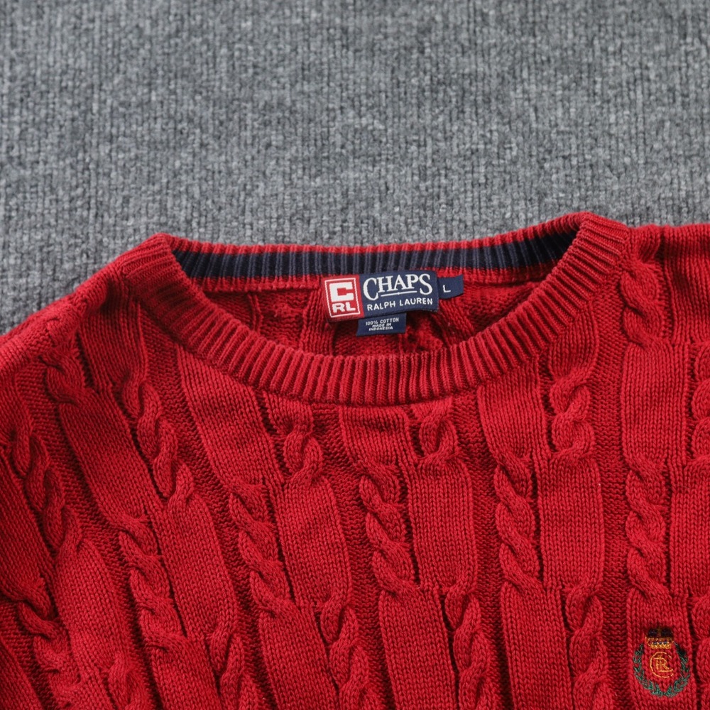 Chaps Ralph Lauren Vintage Cable Knit Sweater Men's Size Large Red Cable Knit